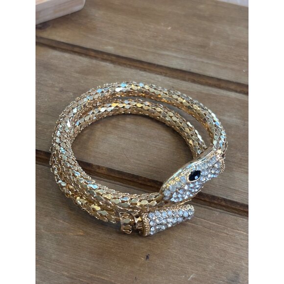 Gold Snake-Style Rhinestone Wrap Bracelet - Picture 6 of 12
